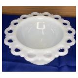 Anchor Hocking Lace Edge Milk Glass Footed Compote