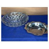 Large Heavy Clear Glass 7" slight chips Metal 5"