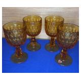 Fenton Amber Colonial Thumbprint Water Goblets 6.5