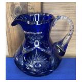 Cut to Clear Cobalt Blue Crystal Pticher 4.75"