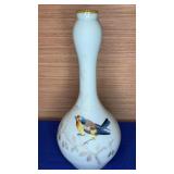 Hand Painted Satin Glass Bud Vase 10.5"