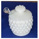 Fenton Hobnail Condiment Jar 3" w/spoon
