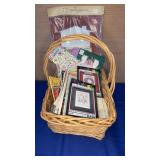 Embroidery Books/Mags/Sampler lot with basket