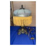 16" Metal Base Lamp Glass Fringe Shade Works