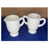 Fenton Milk Glass Hobnail Creamer/Sugar 3.5"t note