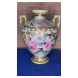 10" Nippon Double Handle Hand Painted Vase
