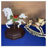 Pair Carousel Horses note paint loss on one 6"/9"