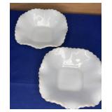 Pair 6" Diamond Cut Milk Glass Dishes