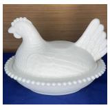 Indiana Glass Milk Glass Hen on Nest 7"