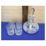 Cut Crystal Decanter & 4 Lowball Glasses