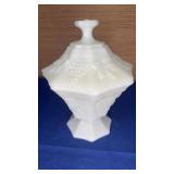 8" Anchor Hocking Milk Glass Harvest Grape Covered