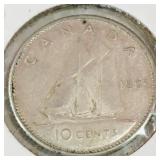 Silver 1965 Canadian 10 Cent Coin Silver 1965 Canadian 10 Cent Coin