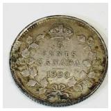 Silver 1920 Canadian 5 Cent Coin Silver 1920 Canadian 5 Cent Coin