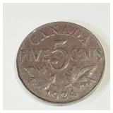 1924 Canadian 5 Cent Coin 1924 Canadian 5 Cent Coin