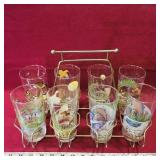 Vintage Irving Wilderness 8-Glass Set & Holder Vintage Irving Wilderness 8-Glass Set & Holder