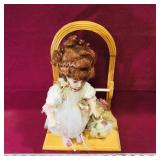 Porcelain Doll With Wood Stand Porcelain Doll With Wood Stand