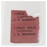 C.R. Morrison Pasteurized Milk Stubs (Vintage) C.R. Morrison Pasteurized Milk Stubs (Vintage)