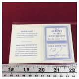 Vintage Queen's Hotel Manchester Card Vintage Queen's Hotel Manchester Card