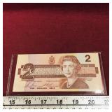 1986 Canadian $2 Banknote Paper Money Bill