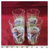 Set Of 4 1986 Irving Oil River Bass Glasses