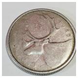 Silver 1959 Canadian 25 Cent Coin