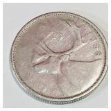 Silver 1958 Canadian 25 Cent Coin