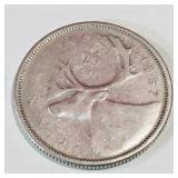 Silver 1957 Canadian 25 Cent Coin