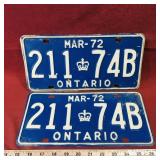 Matching 1972 Ontario License Plates