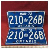Matching 1972 Ontario License Plates