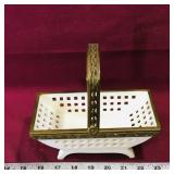 Vintage Ceramic & Brass Decorative Basket