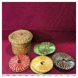 Vintage Wicker Coasters Set & Basket Holder Vintage Wicker Coasters Set & Basket Holder