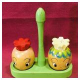 Vintage Wooden Salt & Pepper Shakers With Holder Vintage Wooden Salt & Pepper Shakers With Holder