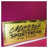 Antique Morris Sportswear Glass Store Sign Antique Morris Sportswear Glass Store Sign