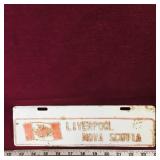 Liverpool Nova Scotia Vehicle Plate (Vintage) Liverpool Nova Scotia Vehicle Plate (Vintage)