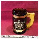 Vintage Amber Glass Mug With Crest (5 1/4' Tall) Vintage Amber Glass Mug With Crest (5 1/4' Tall)