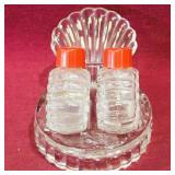Vintage Glass Salt & Pepper Shakers With Holder Vintage Glass Salt & Pepper Shakers With Holder