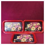 Set Of 3 Vintage Tin Serving Trays (9" x 14")