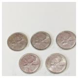 Lot Of 5 Silver 1966 Canadian 25 Cent Coins