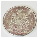 Silver 1961 Canadian 50 Cent Coin