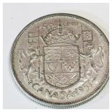 Silver 1957 Canadian 50 Cent Coin