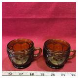 Pair Of Small Amber Glass Cups (2 1/4" Tall)