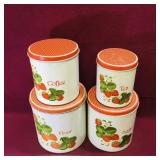 Set Of 4 Vintage Tin Kitchen Containers