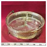 Vintage Glass Divided Dish & Holder