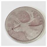 Silver 1943 Canadian 25 Cent Coin