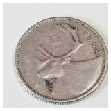 Silver 1958 Canadian 25 Cent Coin