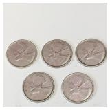 Lot Of 5 Silver 1963 Canadian 25 Cent Coins