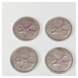 Lot Of 4 Silver 1961 Canadian 25 Cent Coins