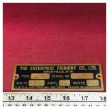 1983 Enterprise Foundry Product ID Plate