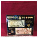 Canada $1 & $2 Banknote Bills & Coins Set