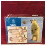 Canada $2 Banknote Paper Bills & Toonie Set